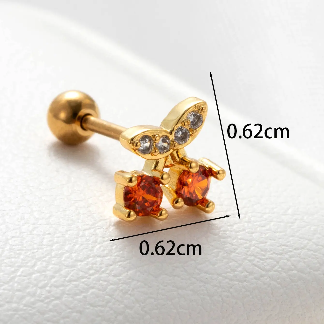 1 Piece Simple Series Classic Cherry Copper 18K Gold Plated Zircon Women's Stud Earrings 